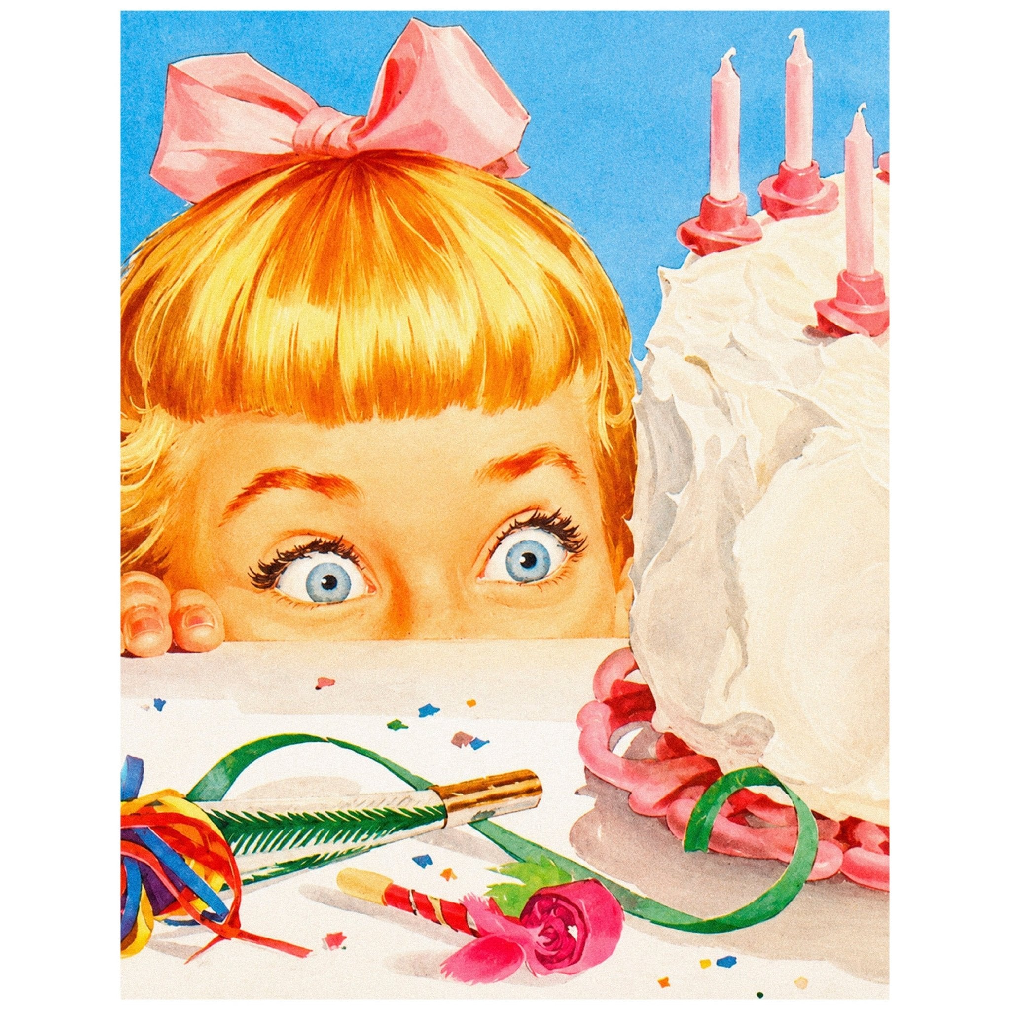 "Coquette Collection: The Girl and the Birthday Cake" - Reusable Peel-and-Stick Poster - Pasquín