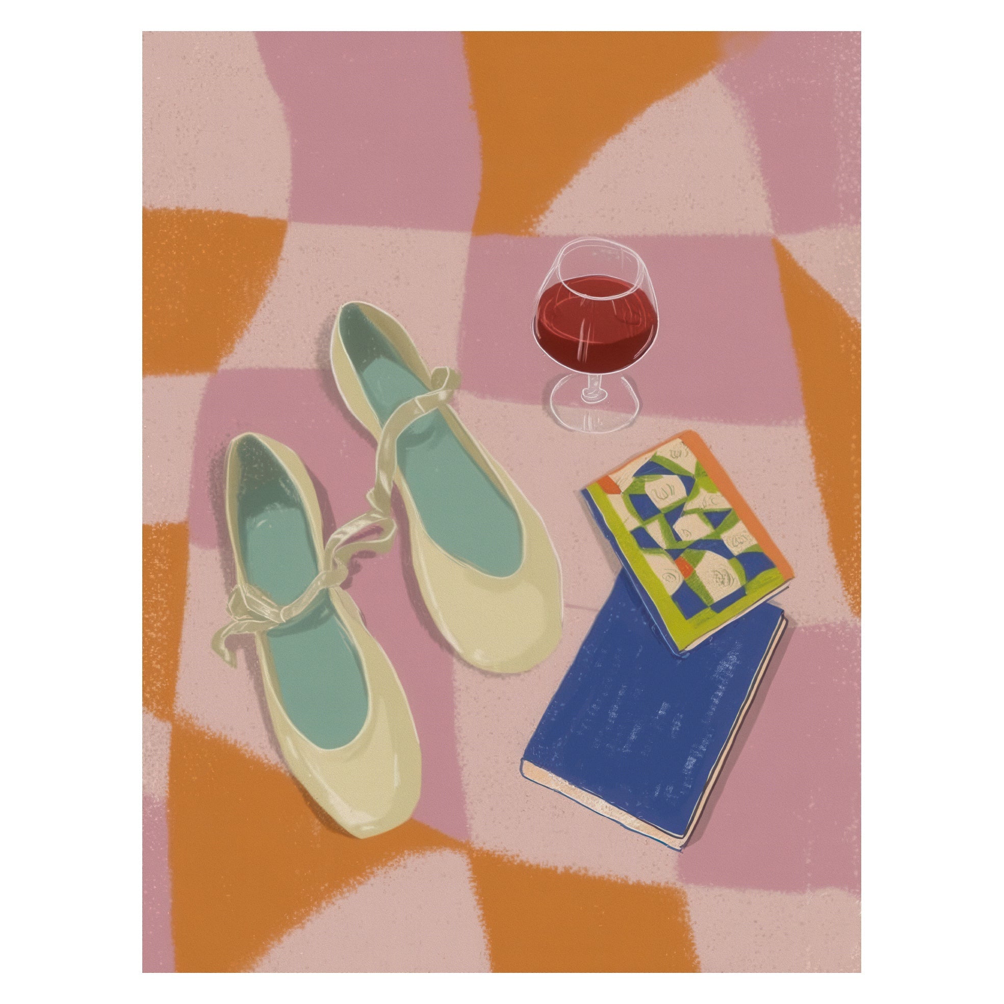 Decorative "Ballet shoes and a Cup of Wine" Poster | High - Quality Print | Repositionable Adhesive - Pasquín