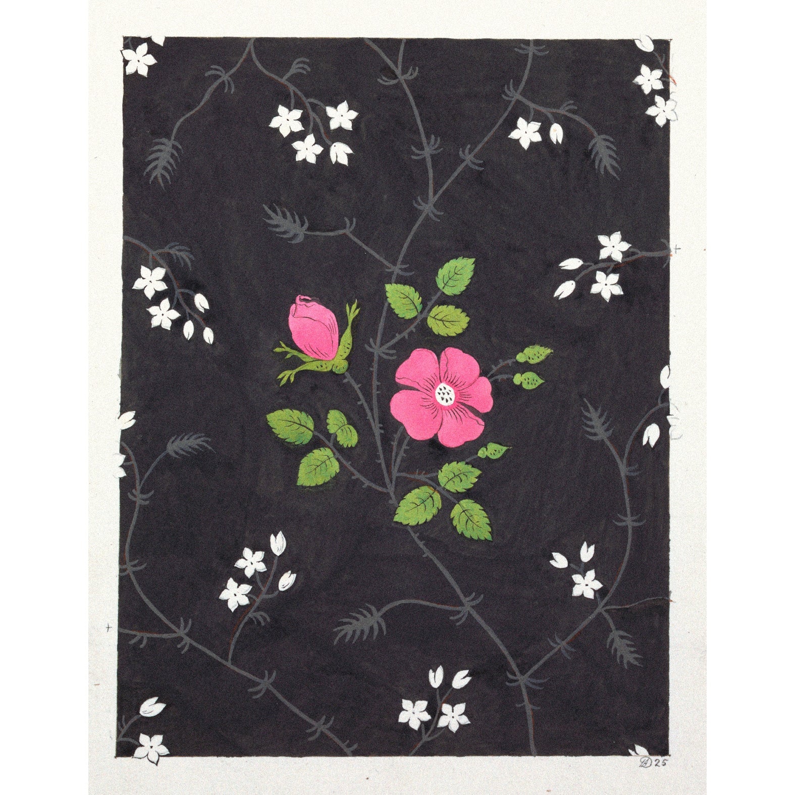 Decorative "Floral design for textile Black (1818)" Poster | High - Quality Print | Repositionable Adhesive - Pasquín
