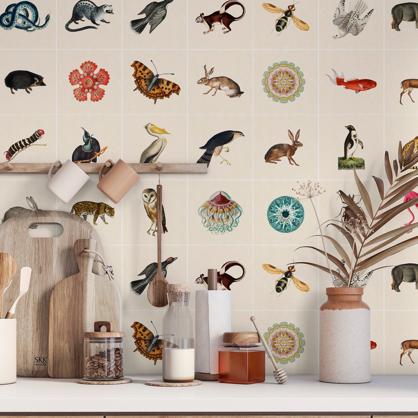 Decorative Removable Wall Tiles - Vintage Animals Design - Pasquín