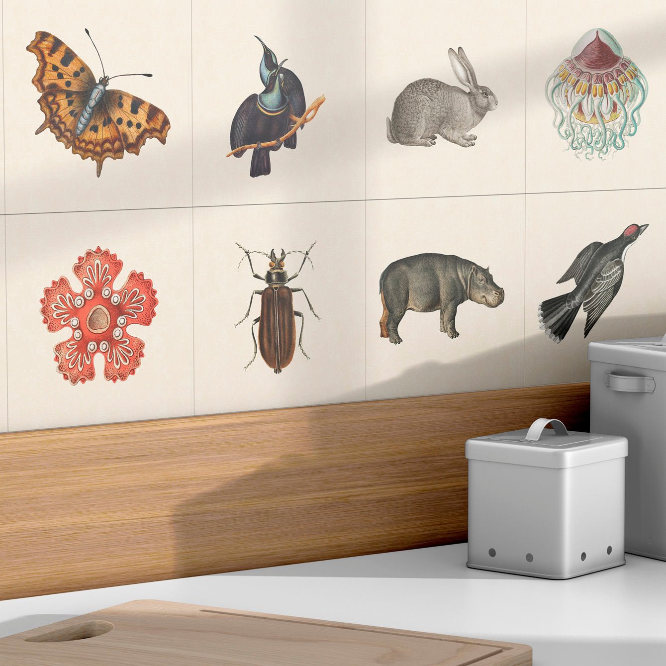 Decorative Removable Wall Tiles - Vintage Animals Design - Pasquín