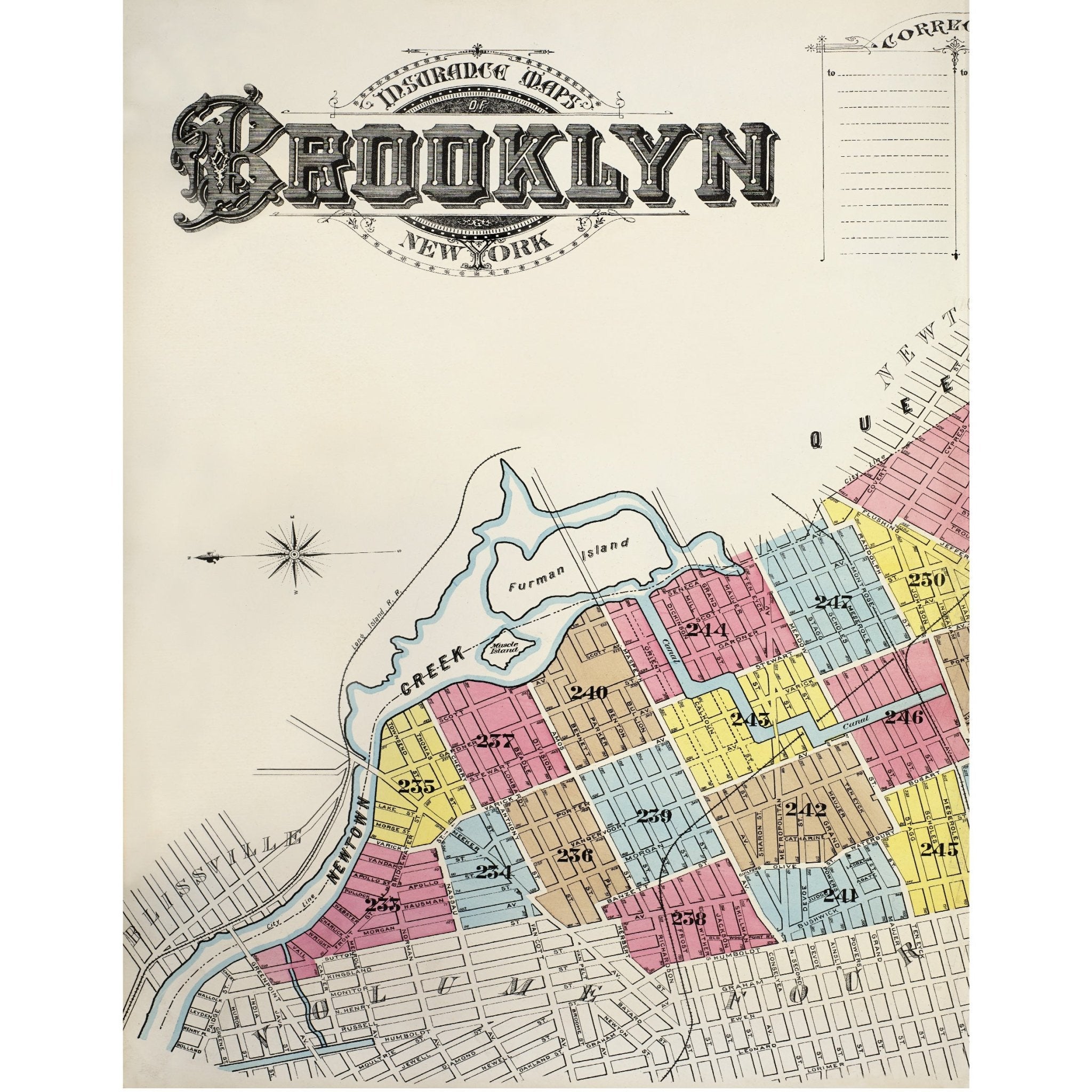 Decorative "Vintage Brooklyn Map" Poster | High - Quality Print | Repositionable Adhesive - Pasquín