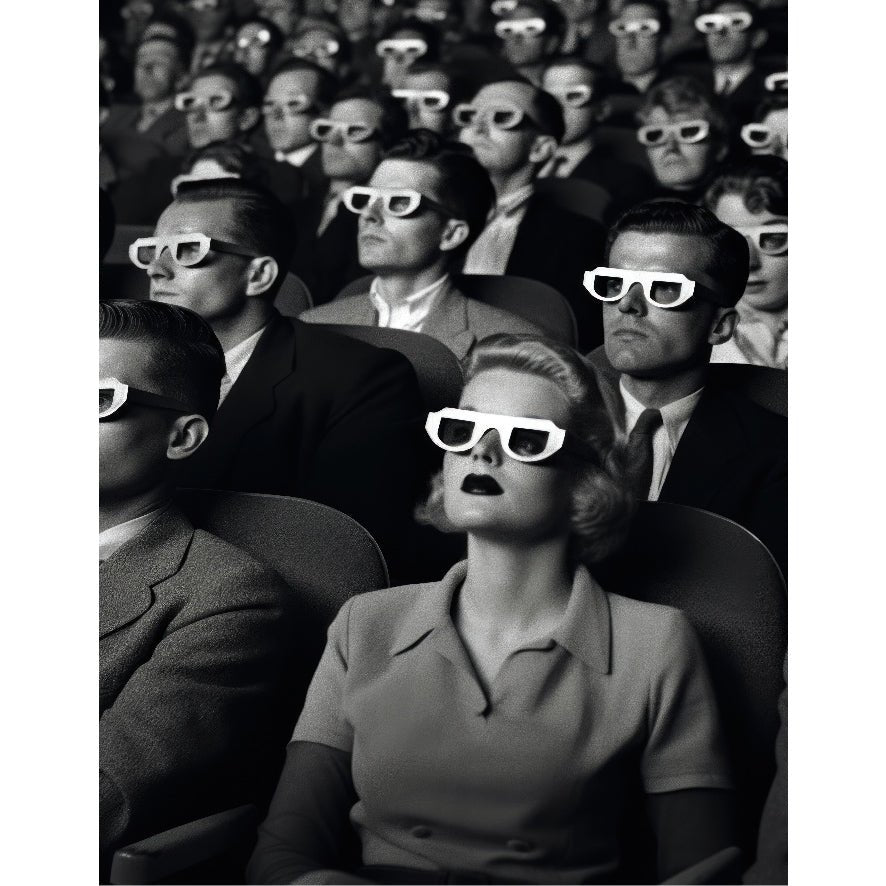 Decorative "Vintage people watching movies" Poster | High - Quality Print | Repositionable Adhesive - Pasquín