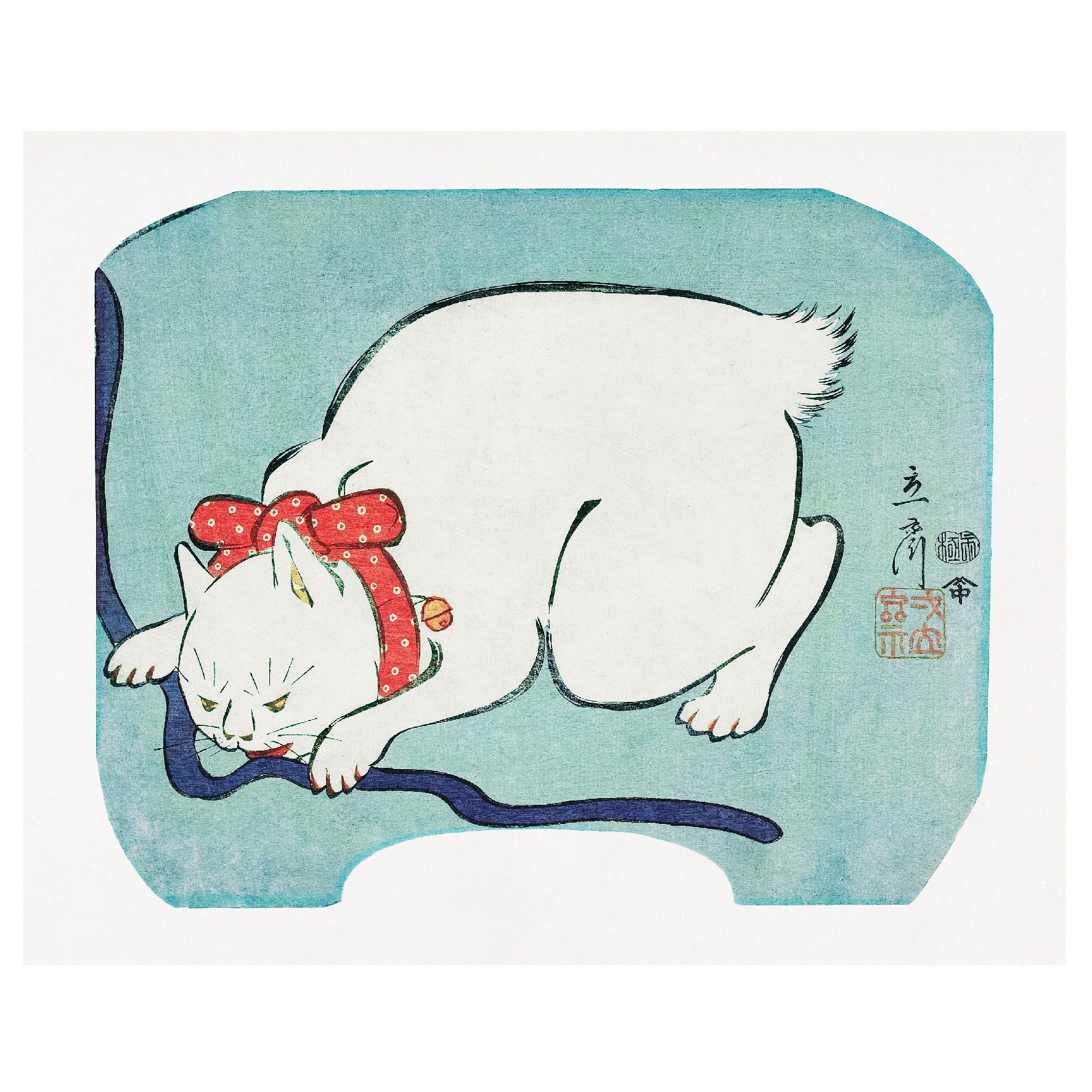 Decorative "White Cat (1863)" by Utagawa Hiroshige Poster | High - Quality Print | Repositionable Adhesive - Pasquín