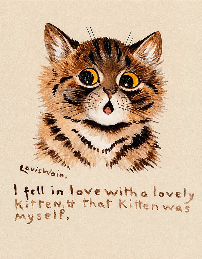 "I fell in love with a lovely kitten" by Louis Wain - Reusable Peel-and-Stick Poster - Pasquín