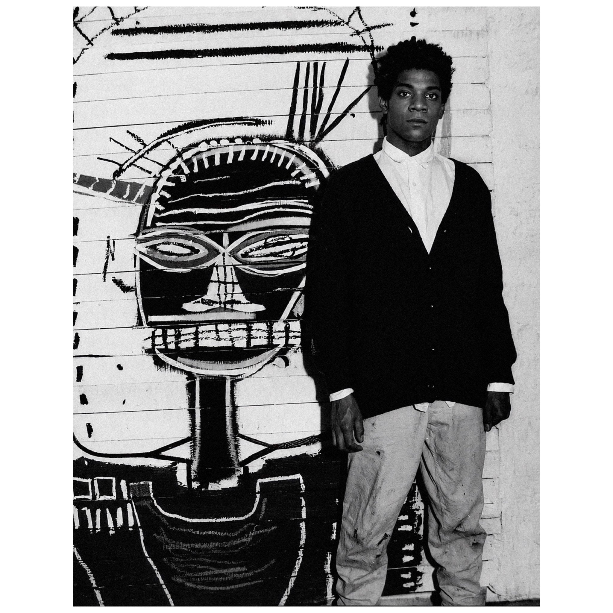 Jean Michel Basquiat Black and White Photography (Restored Version) - Reusable Peel-and-Stick Poster - Pasquín