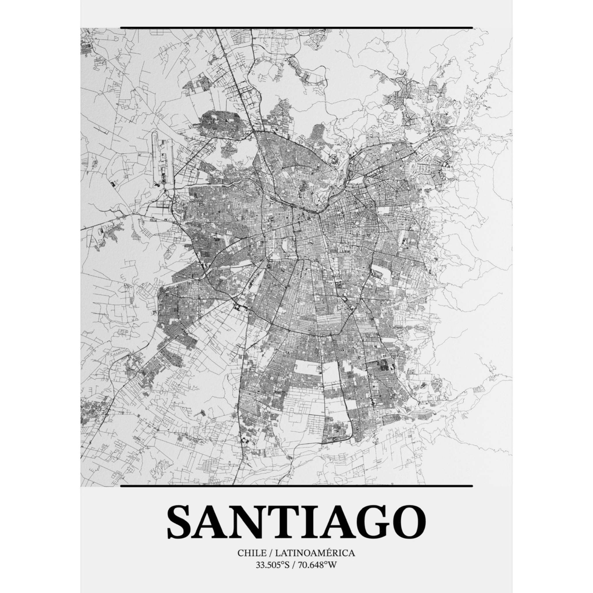 "Map of Santiago, Chile" - Reusable Peel - and - Stick Poster - Pasquín