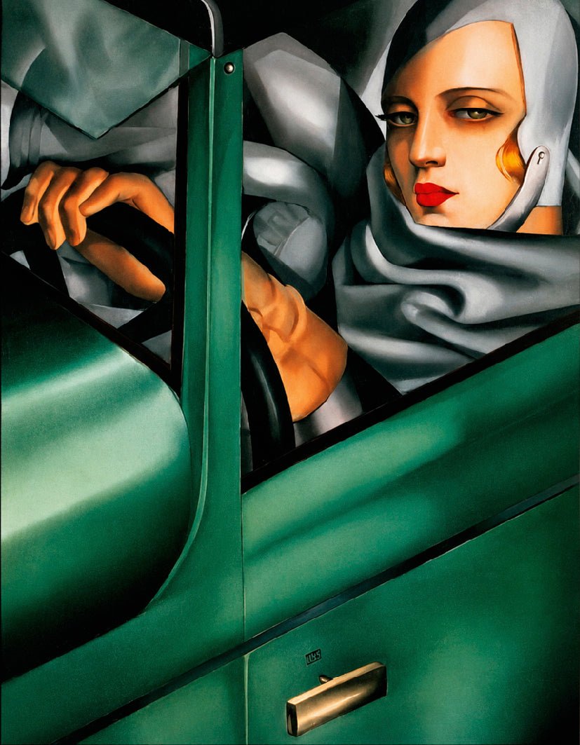 "Self-Portrait in the Green Bugatti (1929)" by Tamara de Lempicka - Reusable Peel-and-Stick Poster - Pasquín
