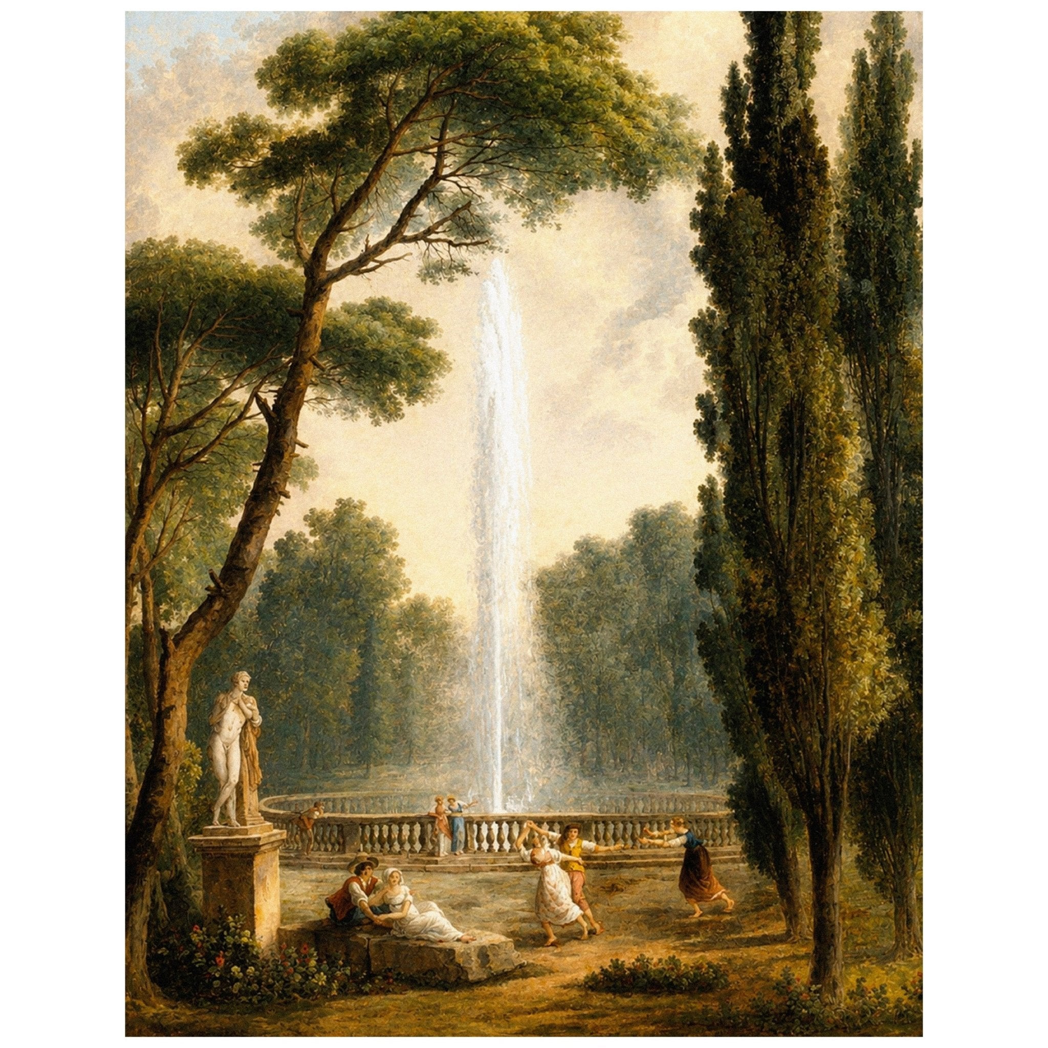 "View of a garden with a large fountain at center (Detail)" by Hubert Robert- Reusable Peel-and-Stick Poster - Pasquín