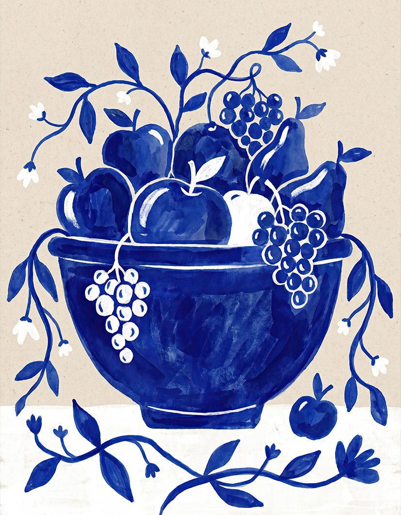 "Blue Fruits Still Life" - Reusable Peel-and-Stick Poster - Pasquín