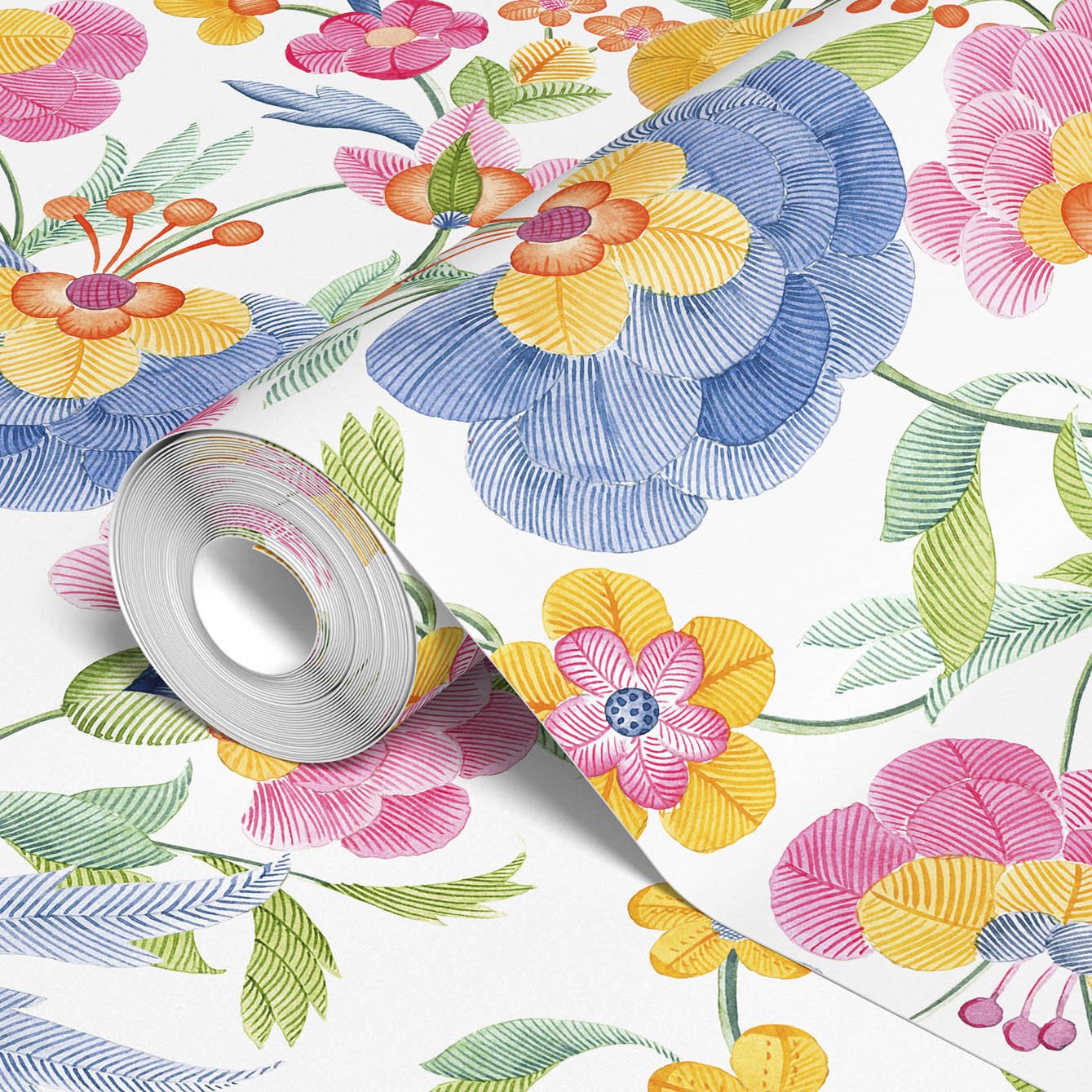 Colorful Floral Embroidery Adhesive Wallpaper - Easy Install, Repositionable, Non - Toxic - Pasquín Store