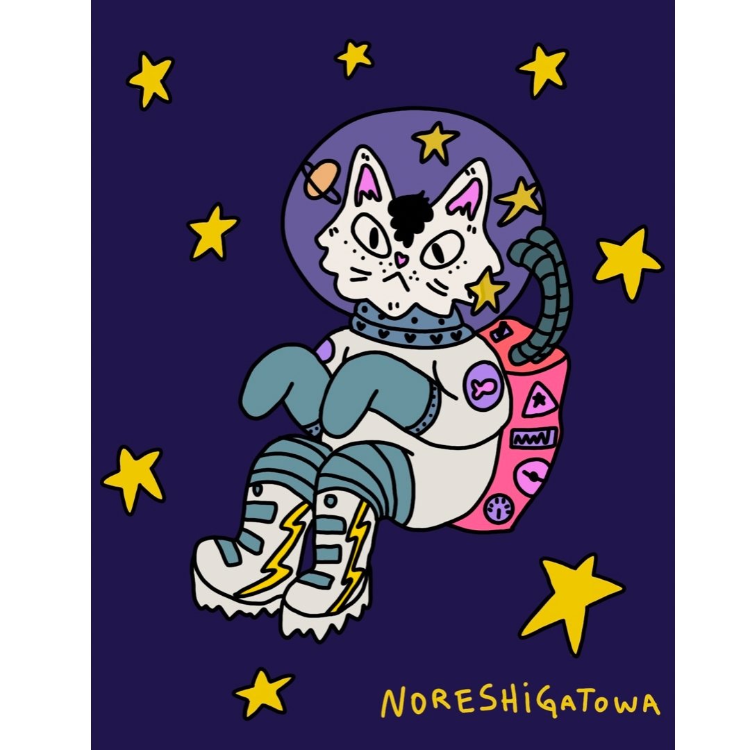 Decorative "Astronaut Cat" by Noreshigatowa Poster | High - Quality Print | Repositionable Adhesive - Pasquín Store