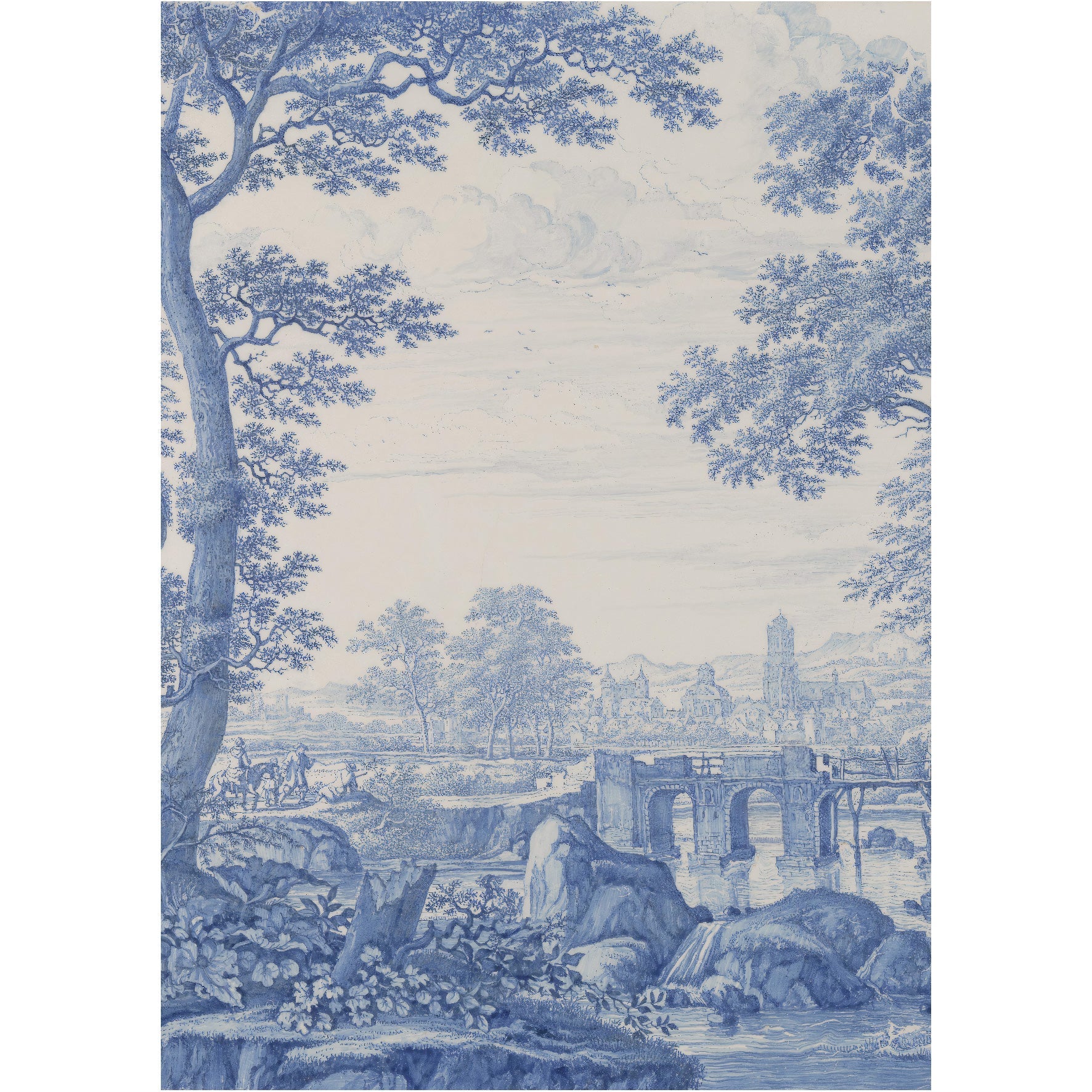 Decorative "Chinoiserie Blue Toile Landscape" Poster | High - Quality Print | Repositionable Adhesive - Pasquín