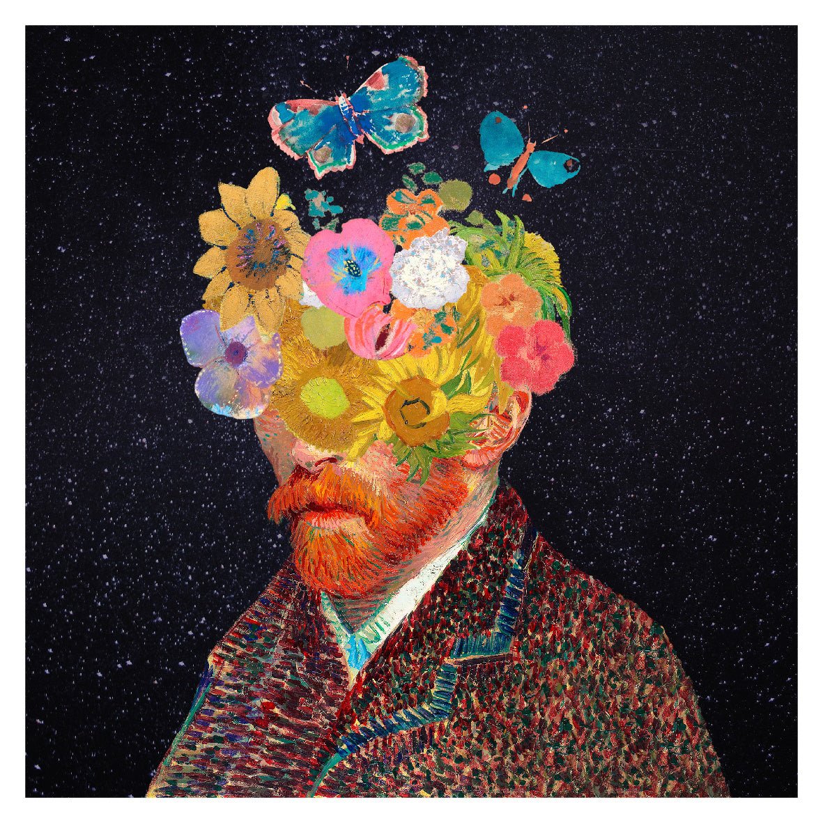 Decorative "Coquette Collection: Van Gogh self portrait & butterfly" Posters | High - Quality Print | Repositionable Adhesive - Pasquín