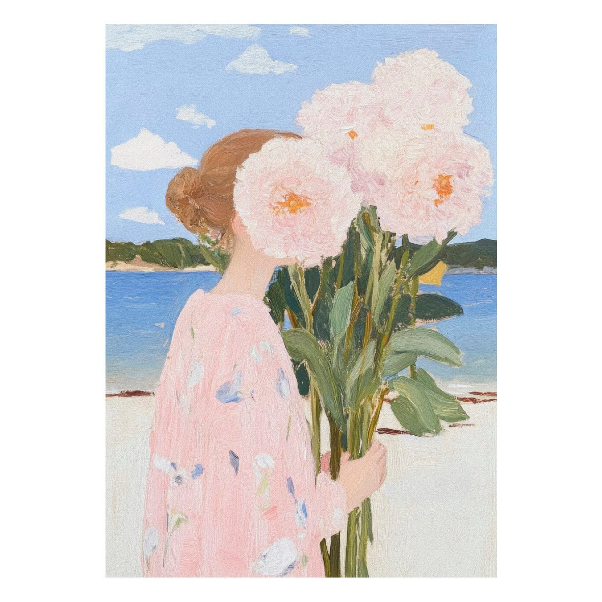 Decorative "Girl with Flowers" Poster | High - Quality Print | Repositionable Adhesive - Pasquín
