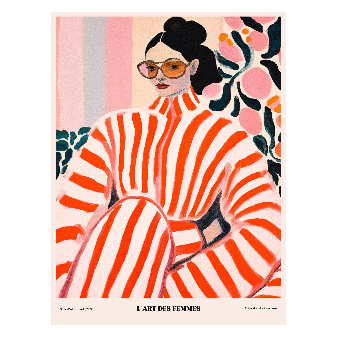 Decorative "L' Art des Femmes: Girl in Red Stripes" Poster | High - Quality Print | Repositionable Adhesive - Pasquín