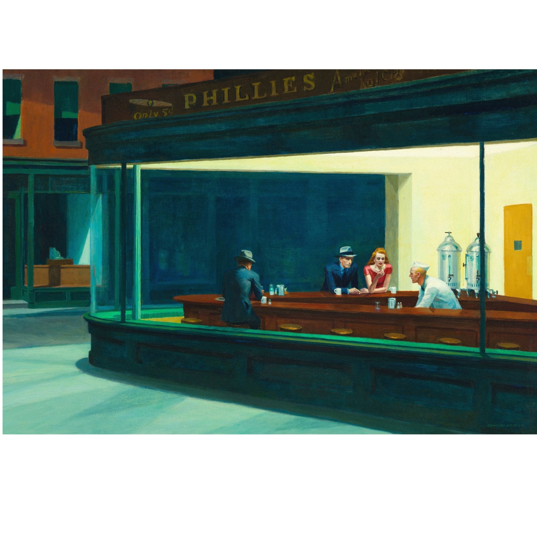 Decorative "Nighthawks" by Edward Hopper Poster | High - Quality Print | Repositionable Adhesive - Pasquín Store