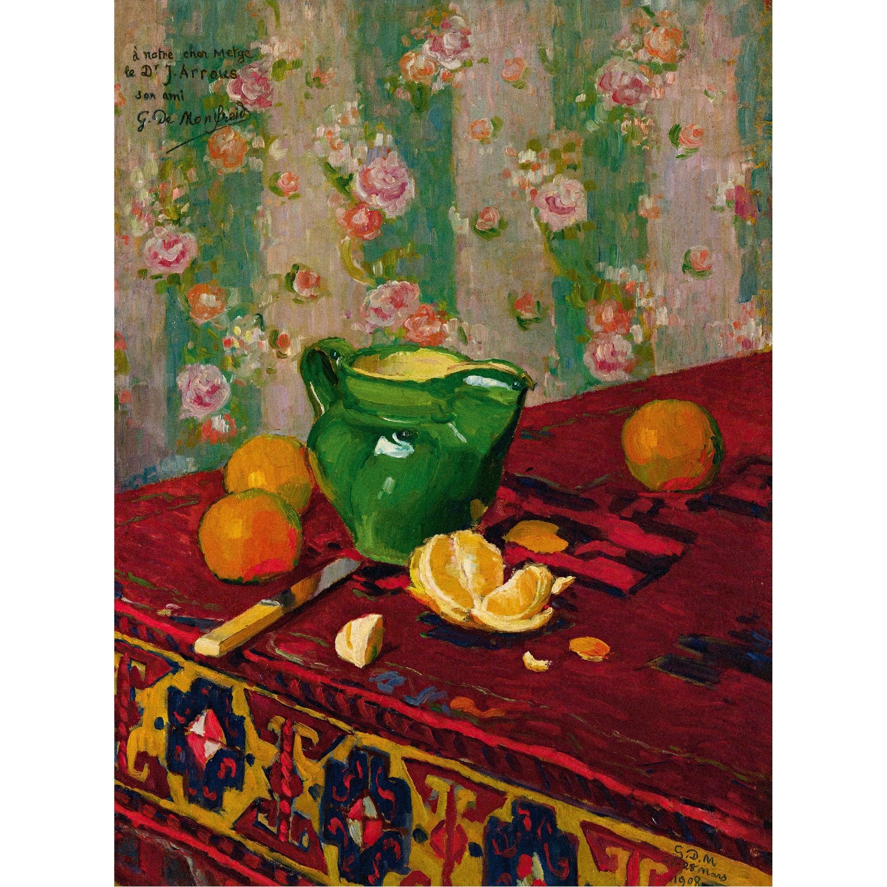 Decorative "Still Life with Oranges" by Georges Daniel de Monfreid Poster | High - Quality Print | Repositionable Adhesive - Pasquín