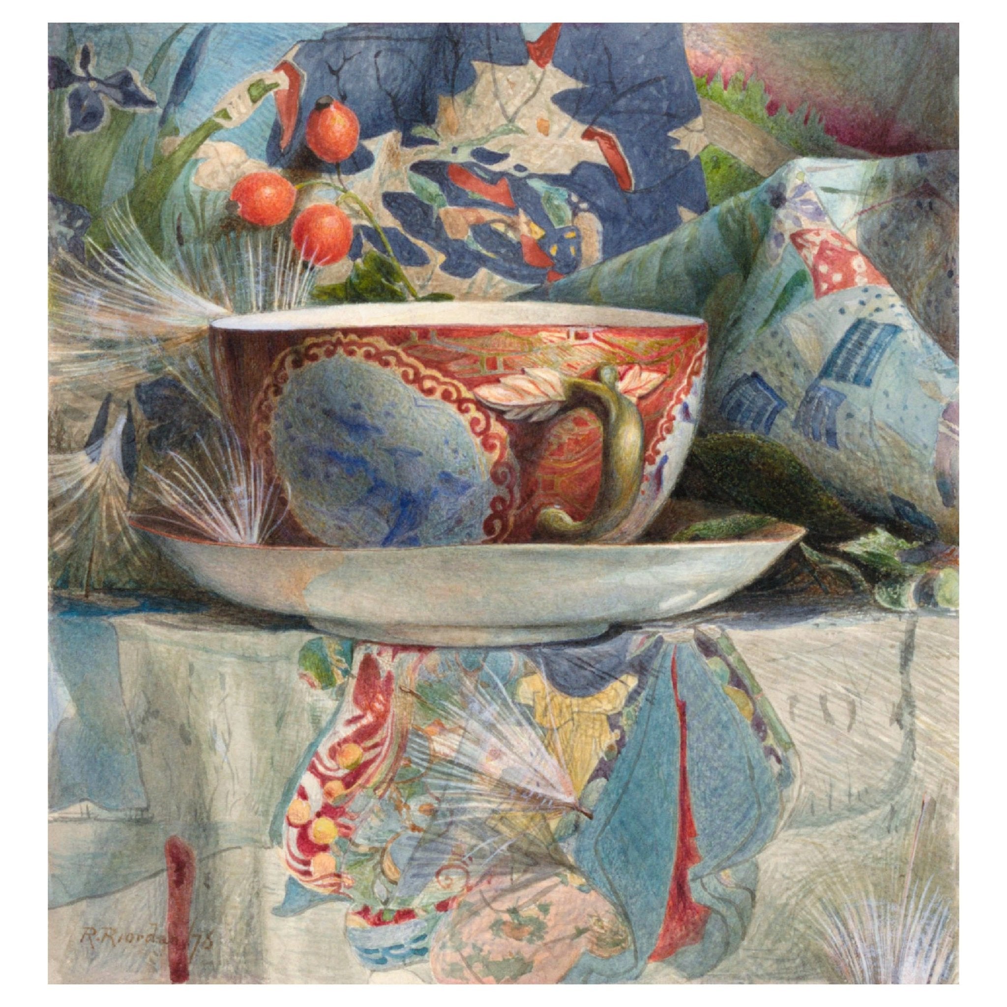 Decorative "Still Life with Tea Cup" (1876) by Samuel Colman Poster | High - Quality Print | Repositionable Adhesive - Pasquín