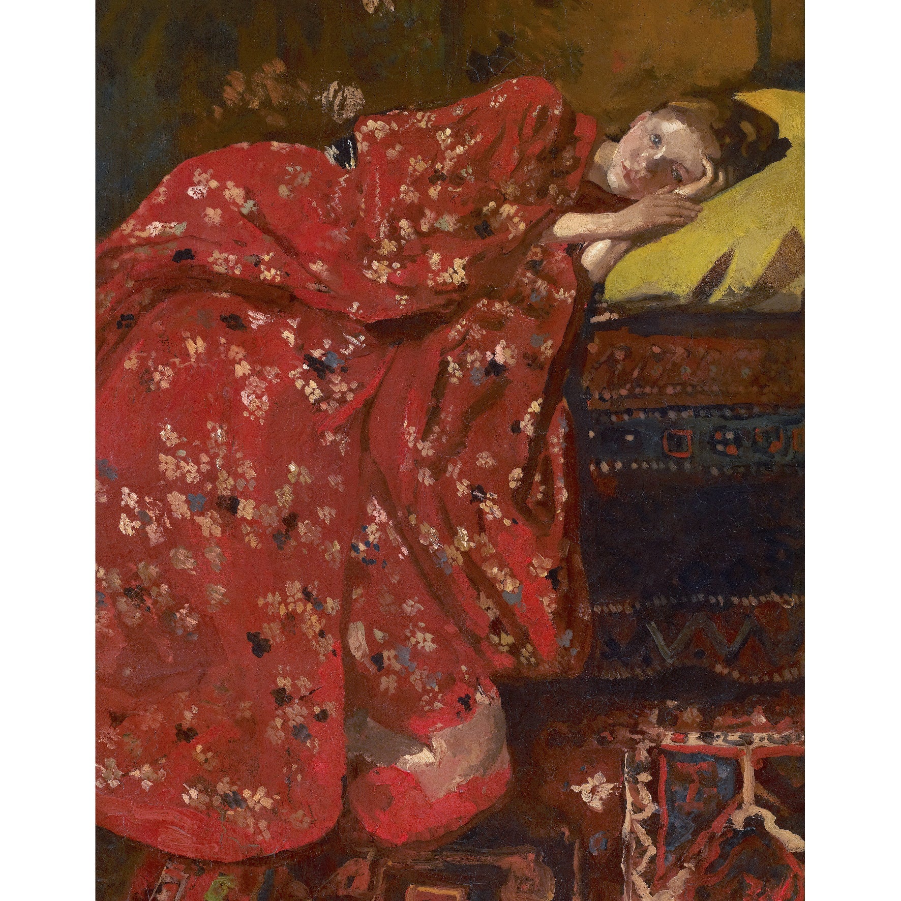 Decorative "The Red Kimono (1893)" by George Hendrik Breitner Poster | High - Quality Print | Repositionable Adhesive - Pasquín Store