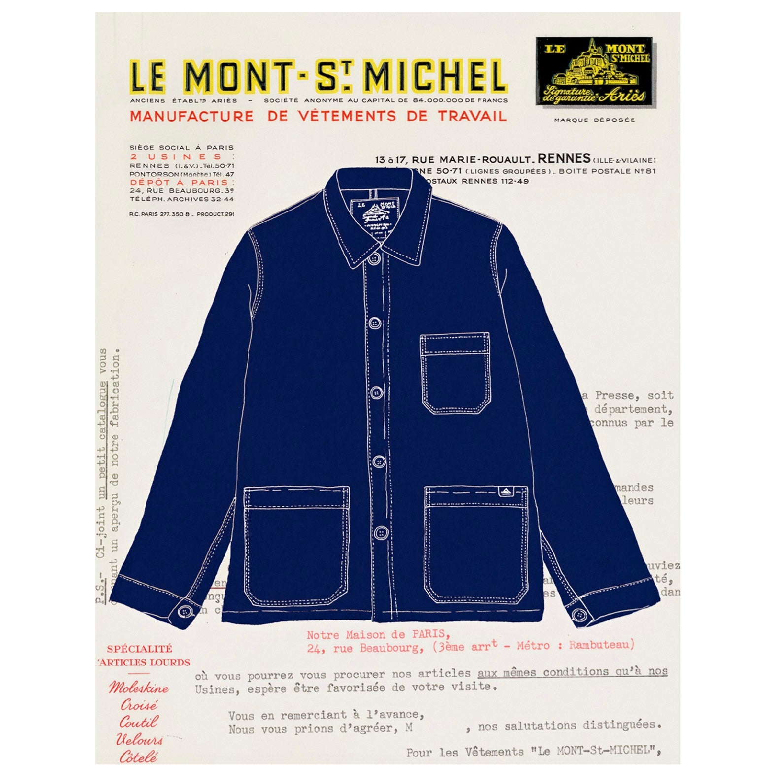 Decorative "Vintage Le Mont - Saint - Michel Jacket" Poster | High - Quality Print | Repositionable Adhesive - Pasquín