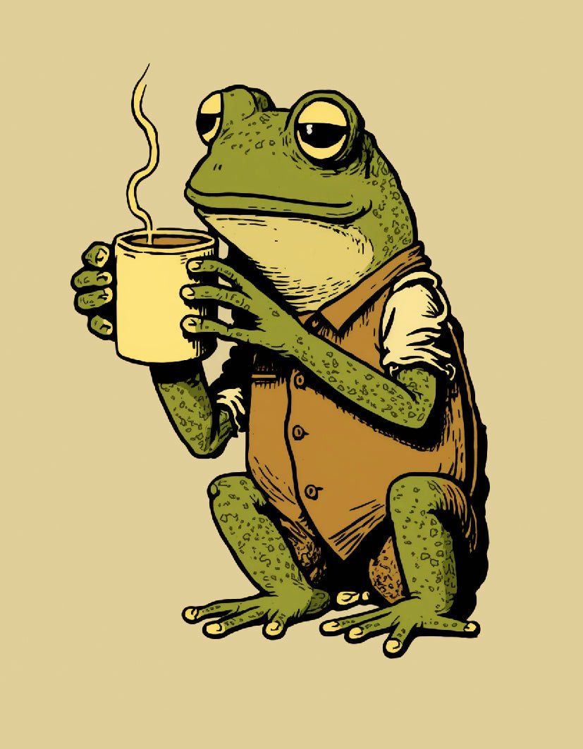 "Frog with a Cup"- Reusable Peel-and-Stick Poster - Pasquín