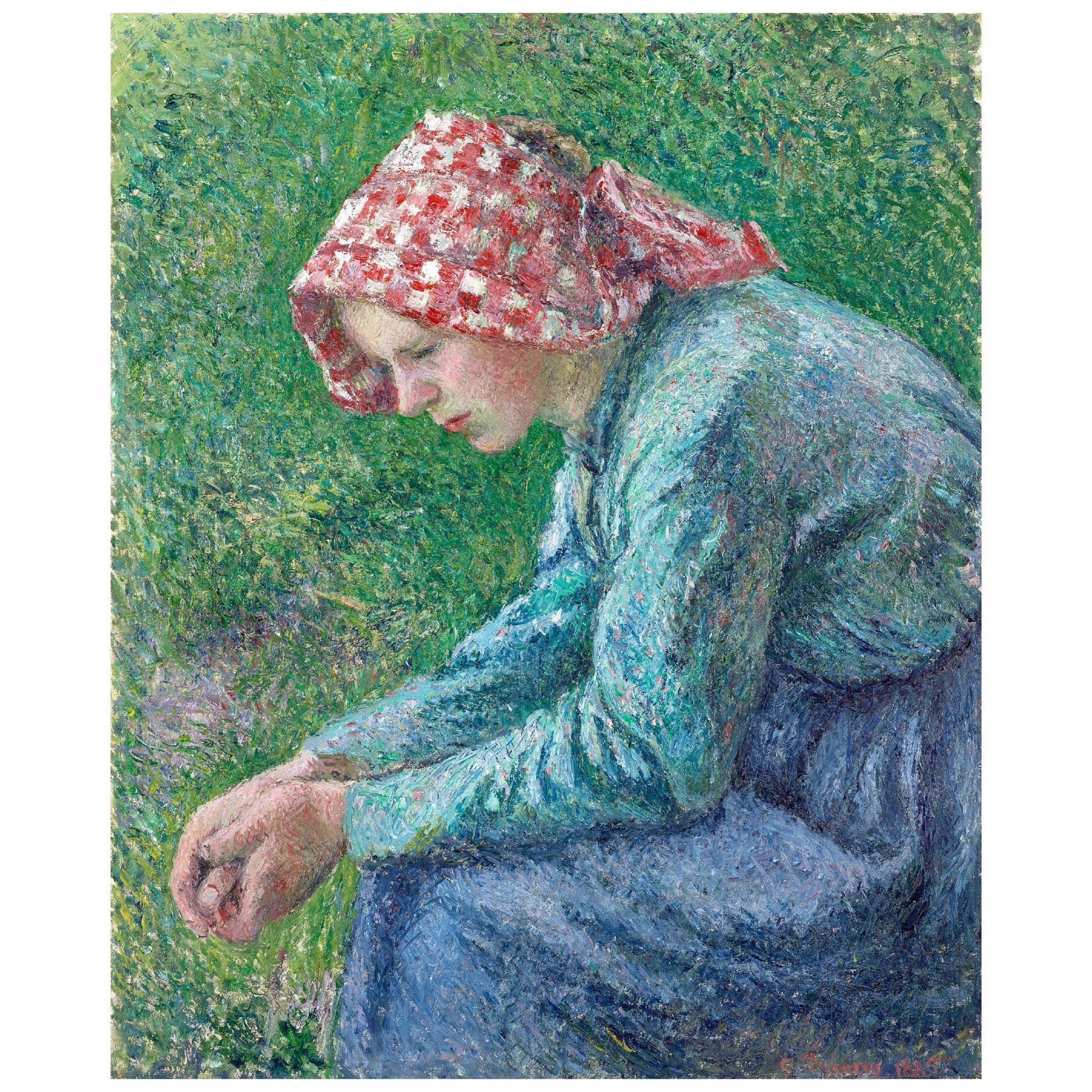 Handmade "A Seated Peasant Woman (1885)" by Camille Pissarro Poster | High - Quality Print | Repositionable Adhesive - Pasquín Store