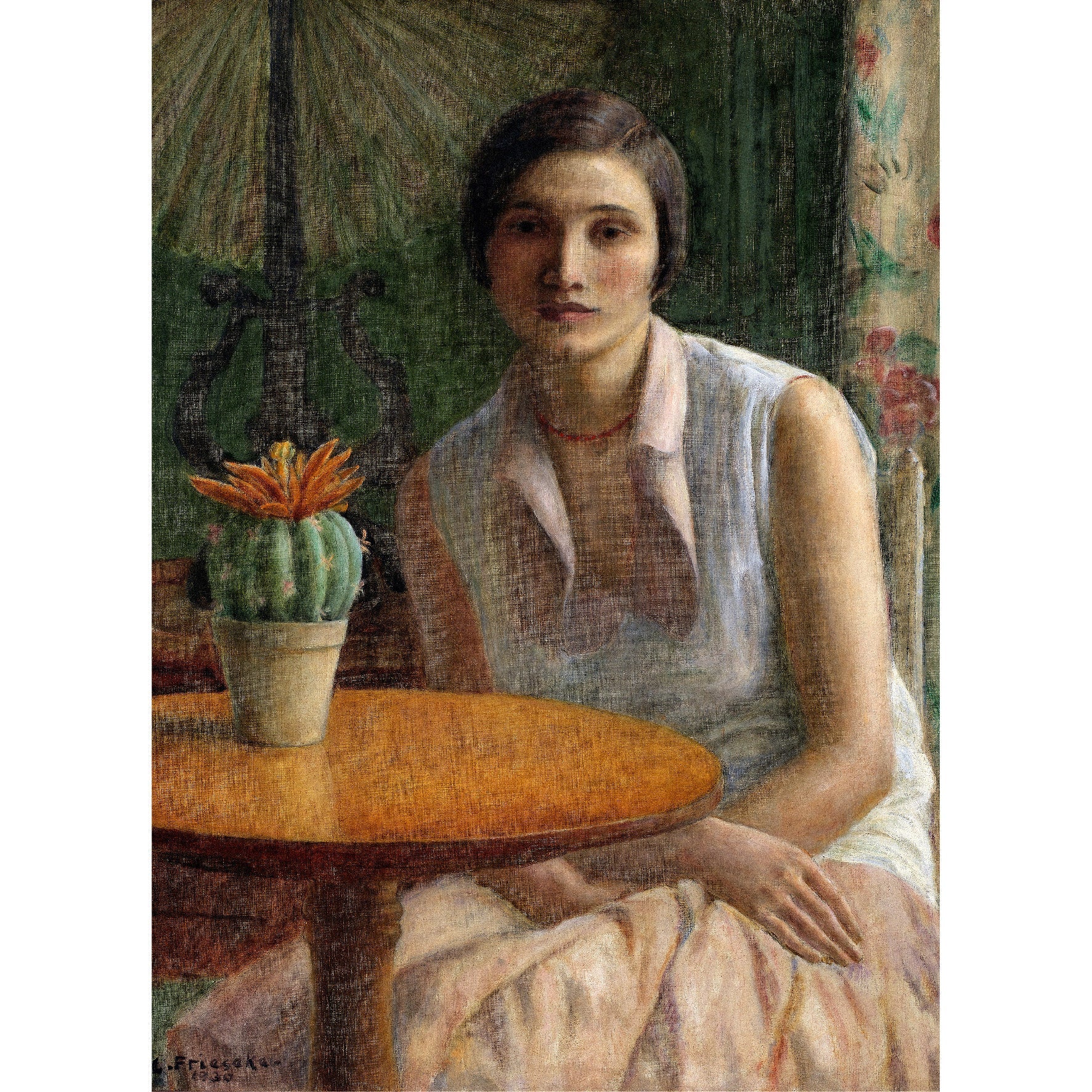 Handmade "Female and a Cactus Portrait (1930)" by Frederick Carl Frieseke Poster | High - Quality Print | Repositionable Adhesive - Pasquín Store