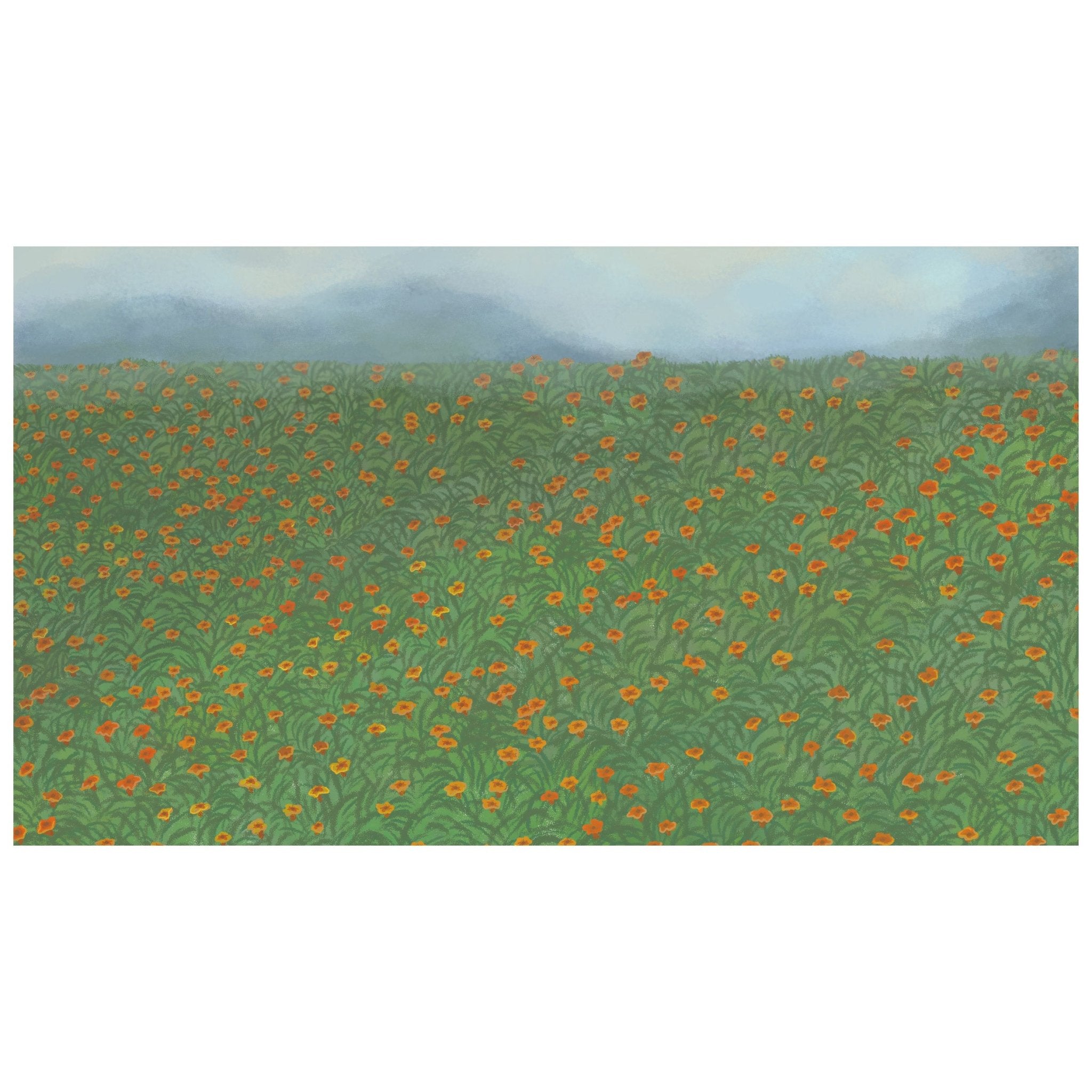 Handmade "Orange Flowers Field" Poster | High - Quality Print | Repositionable Adhesive - Pasquín Store