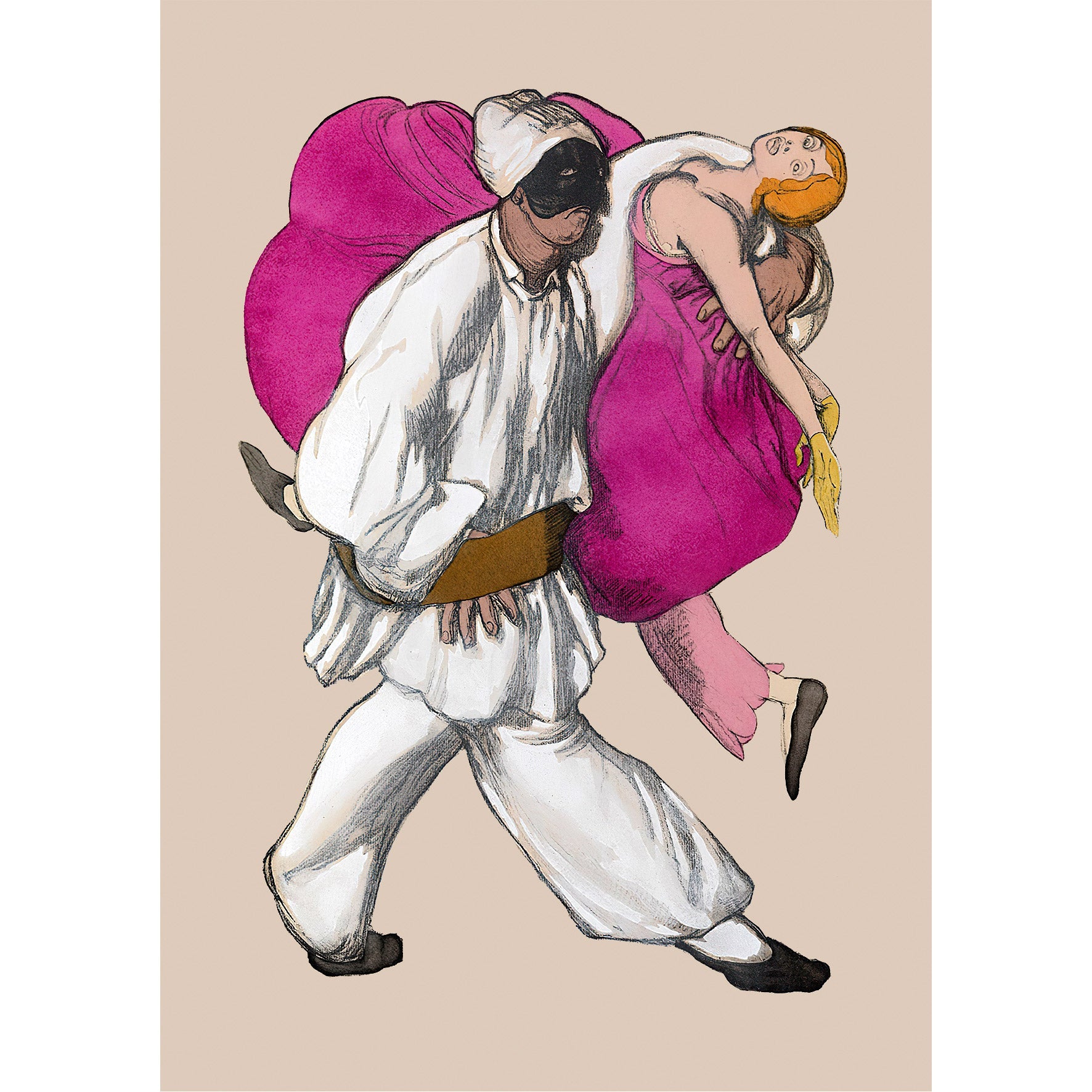 Handmade " Pulcinella Carrying a Woman by Léon Bakst" Poster | High - Quality Print | Repositionable Adhesive - Pasquín Store