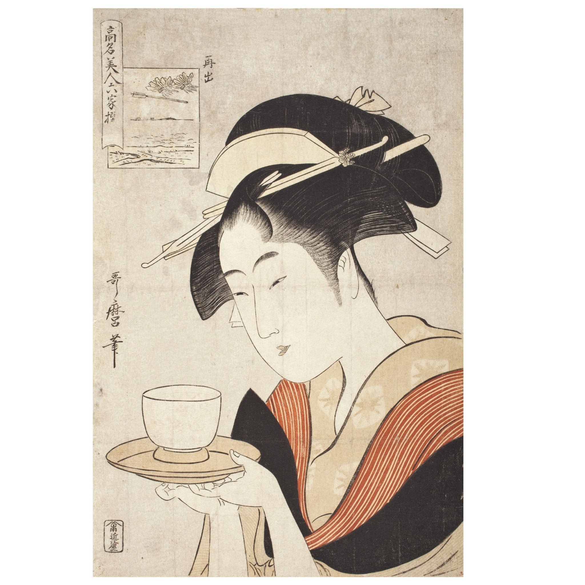 Handmade "The Courtesan Naniwaya Okita" by Kitagawa Utamaro Poster | High - Quality Print | Repositionable Adhesive - Pasquín Store