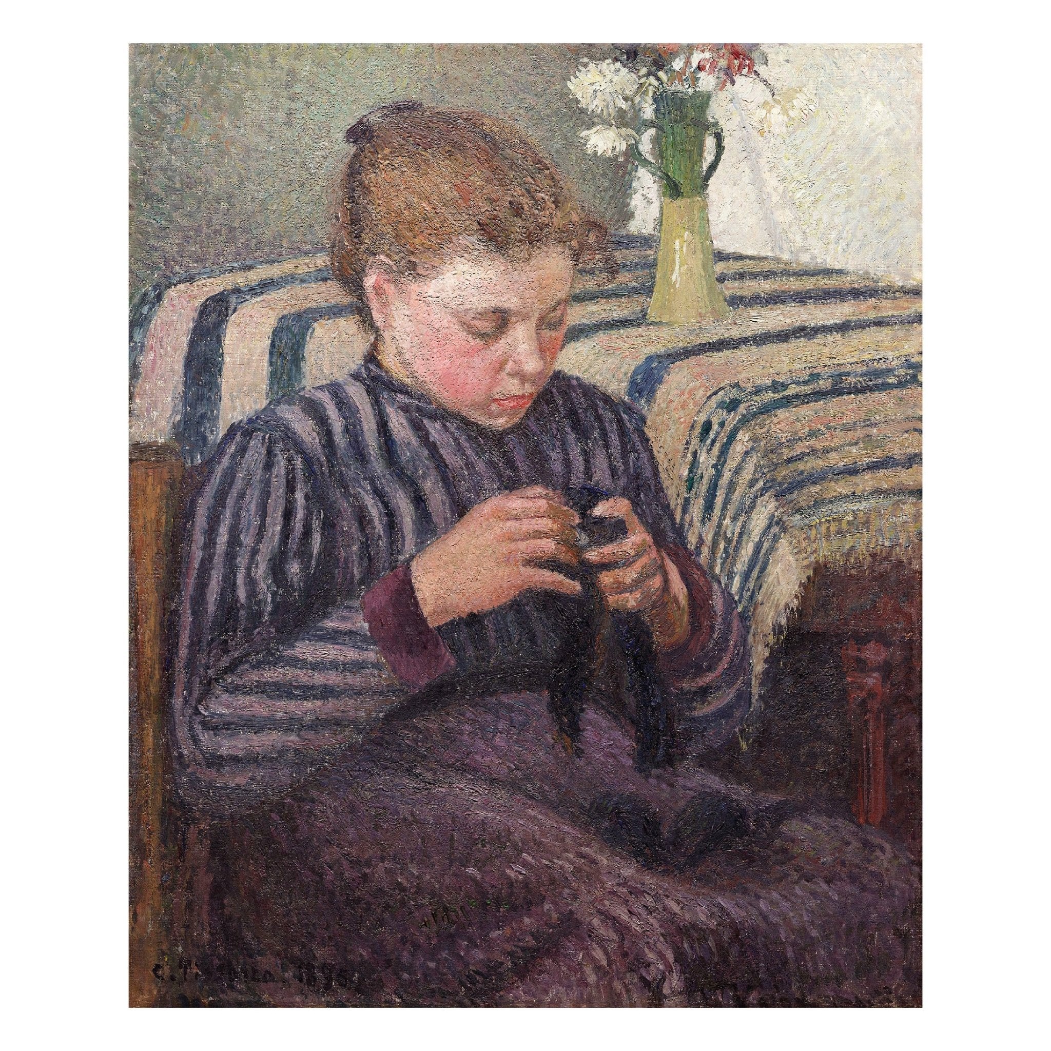 Handmade "Woman Mending (1895)" by Camille Pissarro Poster | High - Quality Print | Repositionable Adhesive - Pasquín Store