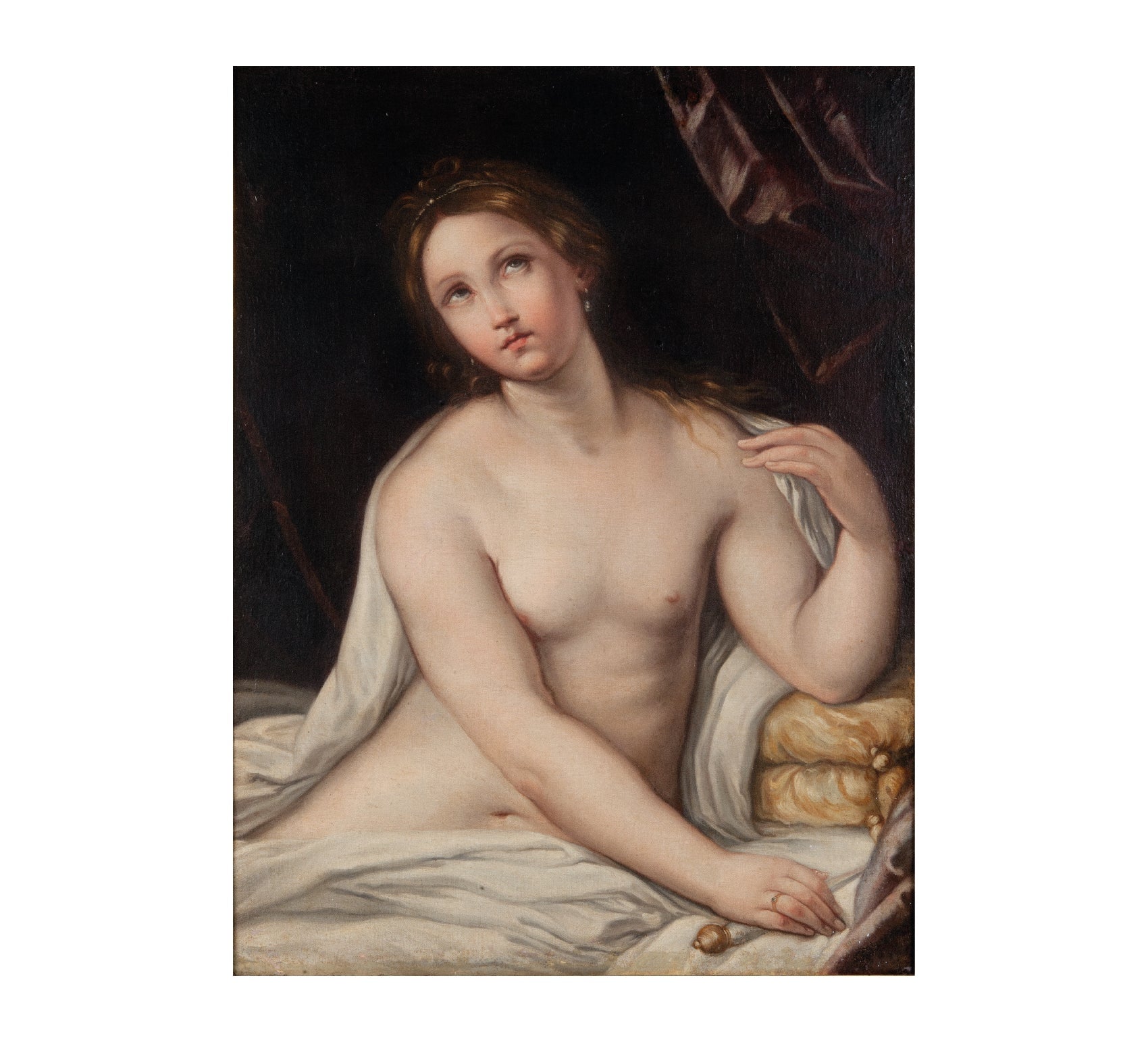 Lucrecia in Bed by Guido Reni - Repositionable Adhesive Poster - Pasquín Store