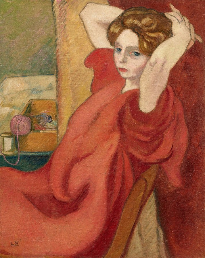 "Mme Valtat les mains derrière la tête (1917)" by Louis Valtat - Reusable Peel-and-Stick Poster - Pasquín