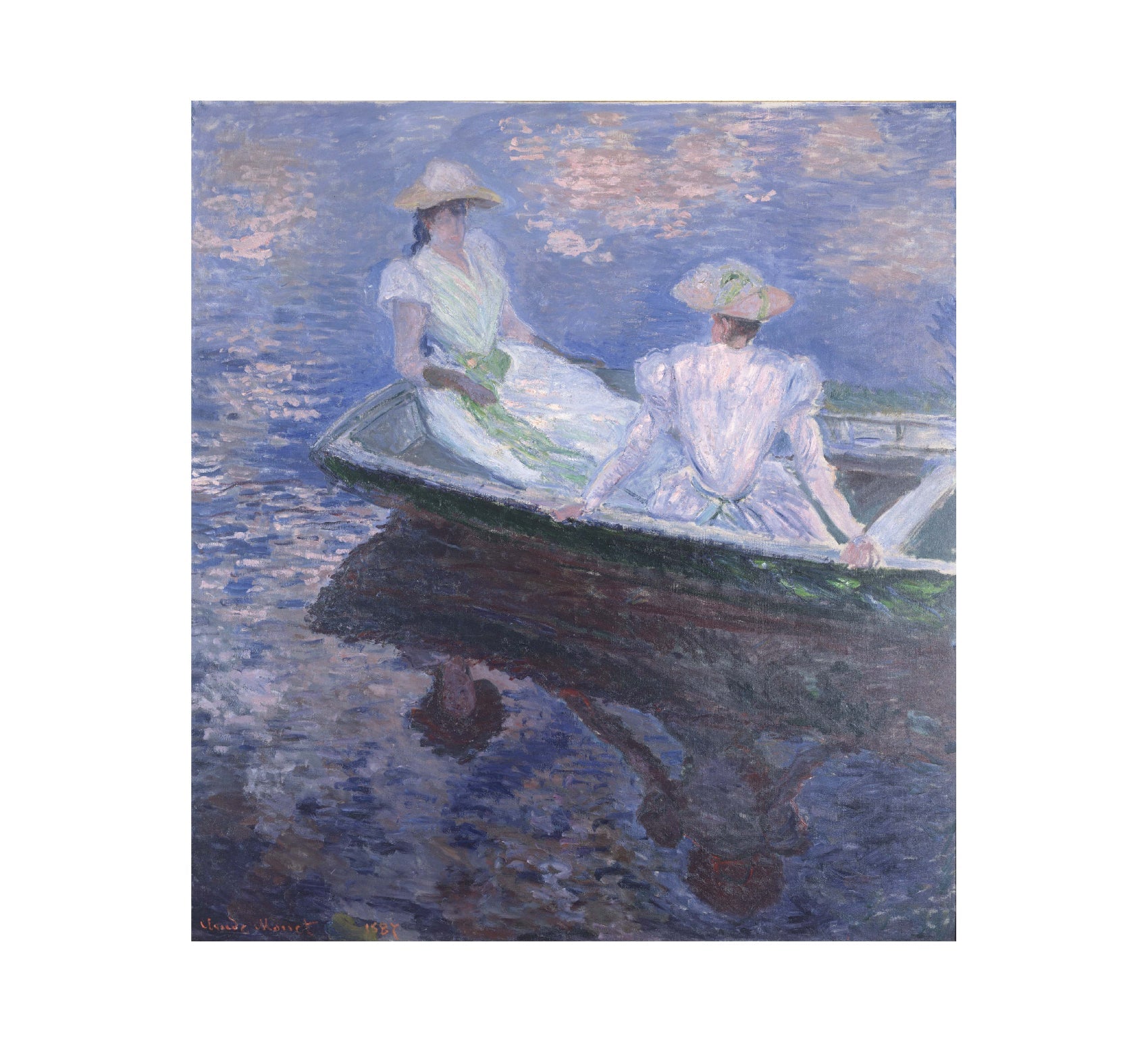 Monet’s Girls in a Blue Boat - High - Quality Fabric Adhesive Poster - Pasquín Store