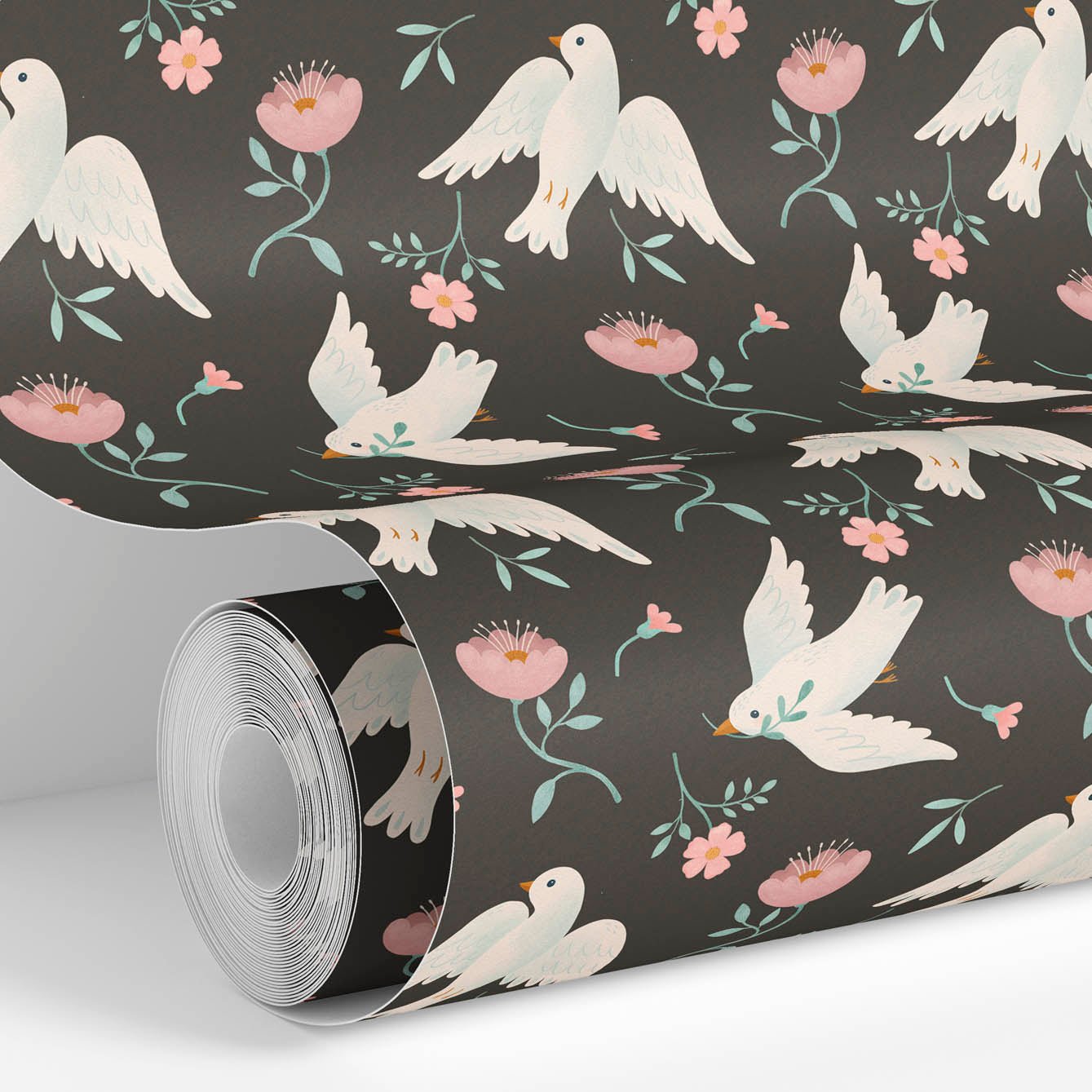 Repositionable Fabric Wallpaper - Little Birds and Chocolate Design - Pasquín Store