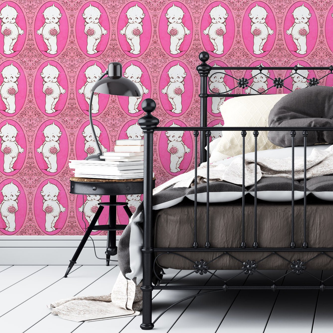 Retro Kewpie Doll Adhesive Wallpaper - Easy Install, Repositionable, Non - Toxic - Pasquín Store