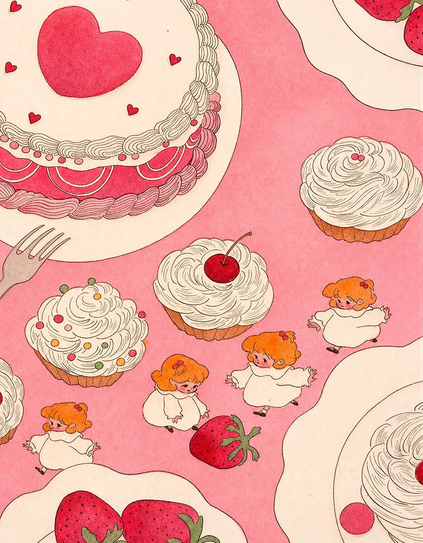 "Running for the Cake" | Vintage Kawaii - Reusable Peel-and-Stick Poster - Pasquín