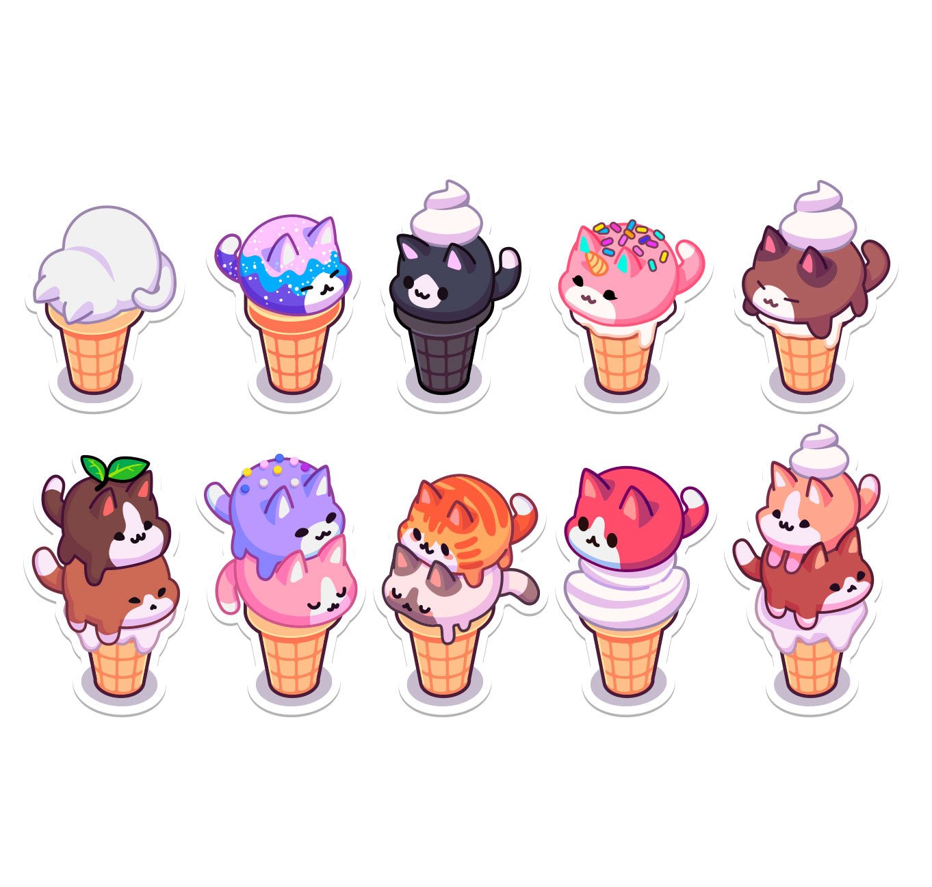 Set of 19 Reusable Stickers: Love and Ice Cream Kawaii | High - Quality Print | Water - Resistant - Pasquín Store