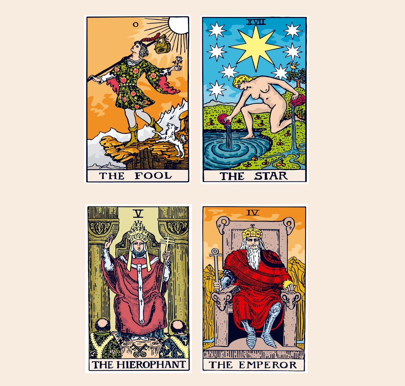 Set of 4 Reusable Stickers: Tarot Cards | High - Quality Print | Water - Resistant - Pasquín Store