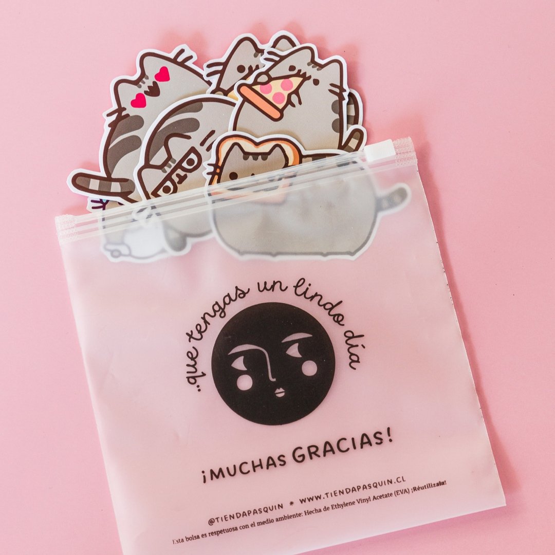 Set of 5 Reusable Stickers: Pusheen Kitties | High - Quality Print | Water - Resistant - Pasquín Store