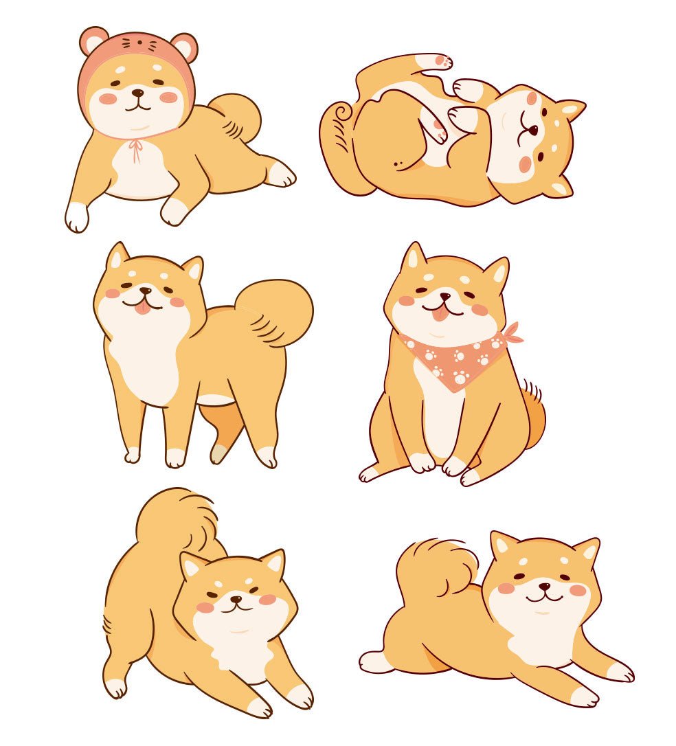 Set of 6 Reusable Stickers: Kawaii Shibe Dogs | High - Quality Print | Water - Resistant - Pasquín Store