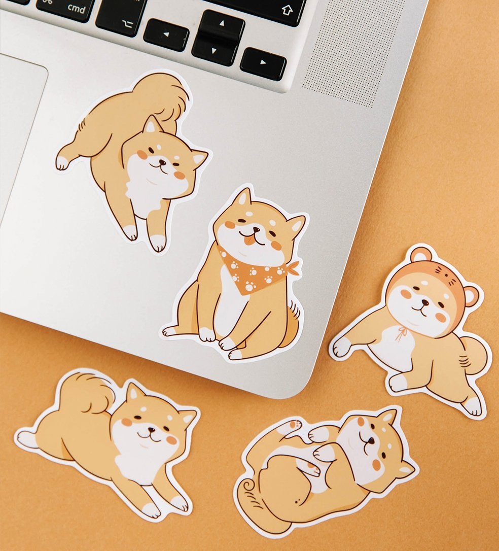 Set of 6 Reusable Stickers: Kawaii Shibe Dogs | High - Quality Print | Water - Resistant - Pasquín Store